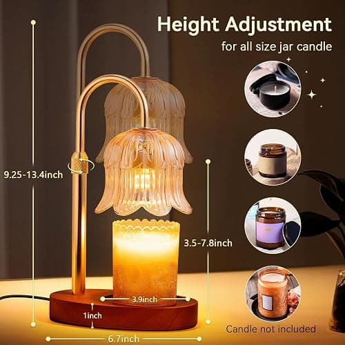 Candle Warmer Lamp with Timer and Dimmer, Adjustable Height Electric Candle Warmer Flower Lamp Wax Melt Warmer for Jar Candles - Birthday Christmas Gifts for Women Mom Home Living Bedroom Decor thumbnail 4