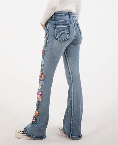 Women's Embroidered Bell Bottom Jeans Stretch Flared Fit Wide Leg Denim Pants thumbnail 3