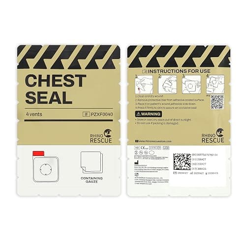RHINO RESCUE Vented Chest Seal, 4 Vents, Sterile Emergency Trauma Dressing, Occlusive Adhesive Pad, IFAK Trauma Refill Medical First Aid Supplies for Wound Care, Gunshot Wound, Sucking Chest(2 Count) thumbnail 6