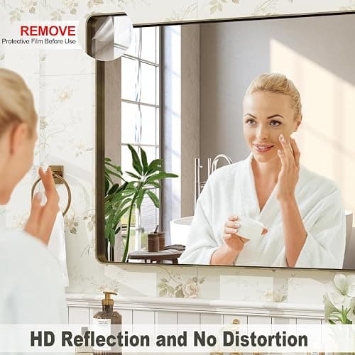 VANLIO 22x30 Inch Bronze Framed Bathroom Mirror, Brushed Bronze Metal Vanity Mirror, Bronze Rectangle Mirror, Rounded Corner, Tempered Glass, Anti-Rust, Shatterproof (Horizontal/Vertical) thumbnail 3