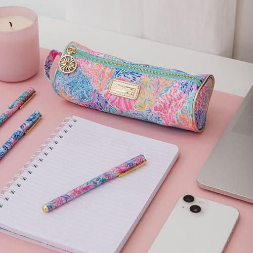 Lilly Pulitzer Cute Zipper Pouch, Splashdance | Colorful Pencil Case with Zip Closure for Office Supplies, Small Slim Travel Bag with Carrying Loop Handle and Gold Details thumbnail 5