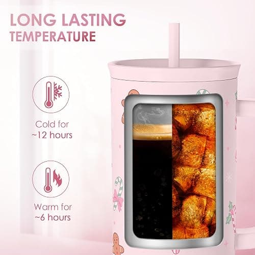 Christmas Theme 40oz Slider Tumbler with Handle and Straw - Insulated Stainless Steel Travel Coffee Mug for Women Girls, Gift for Birthday Xmas thumbnail 6