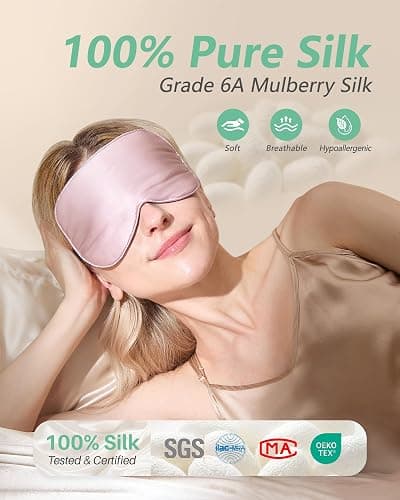 BeeVines 100% Real Mulberry Silk 2 Pack Sleep Mask, Natural Pure Silk Eye Masks with Adjustable Strap for Sleeping, Block Light Eye Sleep Shade Cover, Reduces Puffy Eyes Traveling Gifts thumbnail 2