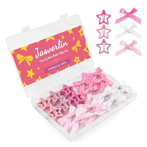 JASVERLIN 60 Pcs Hair Bows for Girls Pink, Mini Bow Clips Y2k Cute Hair Accessories Set, Small Cutecore Ribbon Barrettes with Glitter Star Clips for Women Teens - Image 1