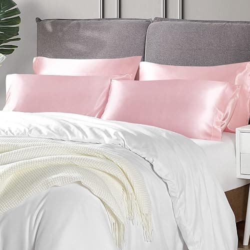 EHEYCIGA Satin Pillow Cases 2 Pack Pink, Silky Pillowcases for hair and skin with Envelope Closure, Standard Size, 50x75 cm thumbnail 2