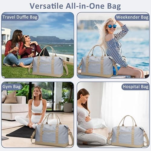 ELONGRIVER Women Travel Duffle Bags, Weekender Overnight Bag, Hospital Bag | Airplane Duffel Bags with Toiletry Bag, Hospital Bag for Labor Delivery,Tote Weekend Bag with Luggage Sleeve,Large,Light Blue thumbnail 6