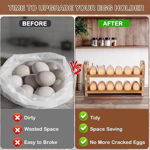 AOOHOOA Wooden Egg Holder & Storage-3Tier /36-Hole Stackable Holds Fresh Eggs, Farmhouse Eggs Rack Wood, Rustic Countertop Chicken Egg Organizer Wood with Distressed Finish for Home Kitchen Decoration thumbnail 4