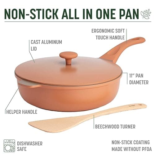 Goodful All-in-One Pan, Multilayer Nonstick, High-Performance Cast Construction, Multipurpose Design Replaces Multiple Pots and Pans, Dishwasher Safe Cookware, 11-Inch, 4.4-Quart Capacity, Terracotta thumbnail 4