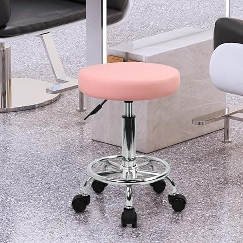 KKTONER PU Leather Round Rolling Stool with Foot Rest Swivel Height Adjustment Spa Drafting Salon Tattoo Work Office Massage Stools Task Chair (Pink) thumbnail 2