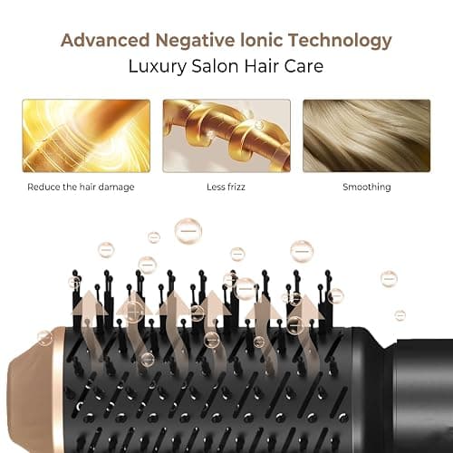 6 in ONE Hair Dryer Brush, Blow Dryer Curling Wand Hair Styling Tools Set, Ionic Hot Air Massage Oval Blowout Hair Dryer, Left&Right Hair Styler 100-120V thumbnail 9