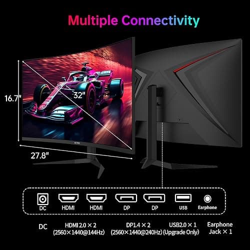 KTC 32 Inch 240Hz Curved Gaming Monitor, 2K 1440P Computer PC Monitor with 1000R 1ms Frameless, Adaptive Sync,122% sRGB, HDMI, DisplayPort, Tilt Adjustable, H32S25E thumbnail 6