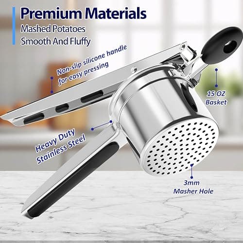 SPEENSUN Potato Ricer, Stainless Steel Potato Masher, 15oz, Black | Heavy Duty Potato Press with Fixed Ricer Disc & Silicone Handle, for Fluffy Mashed Potatoes, Mess-Free Kitchen Tool thumbnail 3