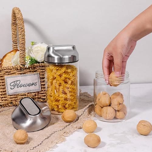 Aelga 34oz Glass Food Jars Canisters with Lid, Wide Mouth Storage Jars with Airtight Lids, Clear Food Storage Containers for Flour, Cereal, Coffee, Nuts & More thumbnail 5