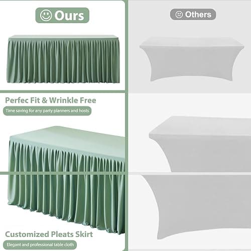 Wish Care 2 Pack Sage Green Rectangle Table Clothes for 6 Foot Tables, Polyester Fitted Tablecloths 6t Stretch Table Cover for Wedding, Birthday, Parties, Trade Show, Craft Show thumbnail 7