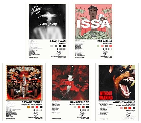 21 Savage Album Cover Signed Limited Poster Print Rapper Music Posters Canvas Wall Art Room Aesthetic Set of 5 for Teen and Girls Dorm Decor 8x10 inch Unframed - Image 1
