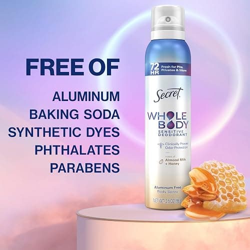 Secret Whole Body Deodorant Spray for Women, Almond Milk & Honey Scent, Aluminum Free Deodorant, 72 HR Odor Protection, 3.5oz thumbnail 5