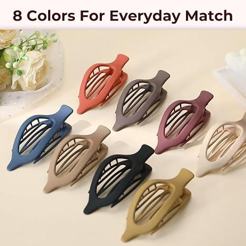 8 Pack Flat Hair Clips for Women,Matte No Crease Flat Claw Clips, Large Strong Hold Barrettes for Thick & Thin Hair, French Duckbill Styling Accessories thumbnail 6