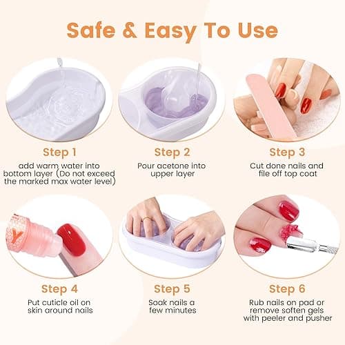 Dual Nail Soaking Bowl Acetone Proof: Soak Off Gel Nail Polish Dip Powder Remover Bowl- Cut the Soaking Time in Half Manicure Bowl for Salon Home (D2-White) thumbnail 8