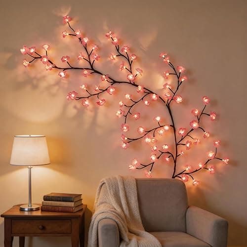 ENLETRAN Cherry Blossom Vine Lights, LED Flower Branch Lighting with Remote, 8 Modes Sakura Garland for Bedroom Wall Indoor Wedding Christmas Decor(7.6FT 144LED) - Image 1