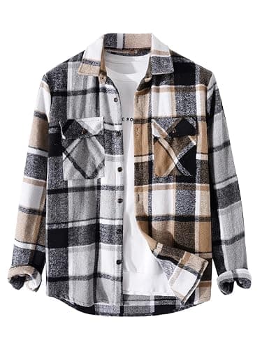 ZAFUL Mens Plaid Shirt,Long Sleeves,Classic Flannel Shirt Button Down Shirt Jacket Tops - Image 1