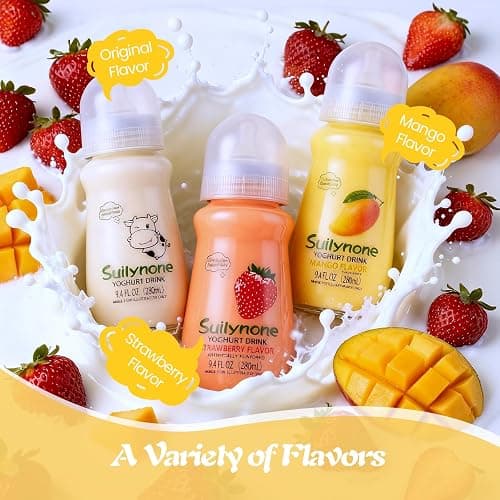 280ml Yogurt Drink Reusable Glass Bottle, 3-Pack Mixed Flavors Drinkable Yogurt - Fun Gift Box, Birthday & Holiday Present. thumbnail 7