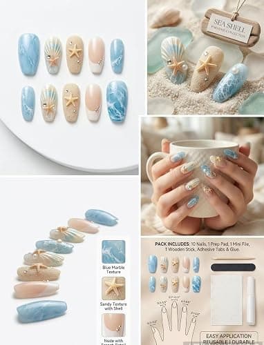 Thrivingbyday Mother's Day 30 Pieces Press On Nails Short with Nail Glue Reusable 3D Design Art Wearable Nails Full Coverage Nails (Colorful) thumbnail 3
