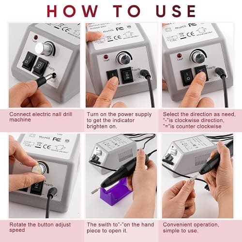 Professional Electric Nail Drill Machine Nails File Kit Manicure Pedicure Set for Acrylic Nail Gel Dip Powder Art Shape Remover Tool Polisher Grinder Low Noise with 156pcs Sanding Bands thumbnail 7