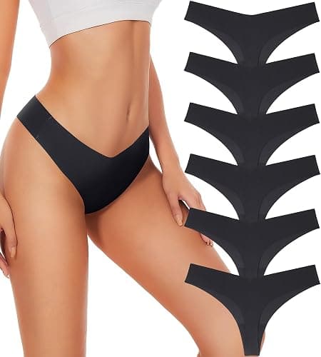 Hellopopgo Seamless Thongs For Women V-waisted No Show Thong Seamless Panties Breathable Comfortable Underwear Womens 6-Pack - Image 1