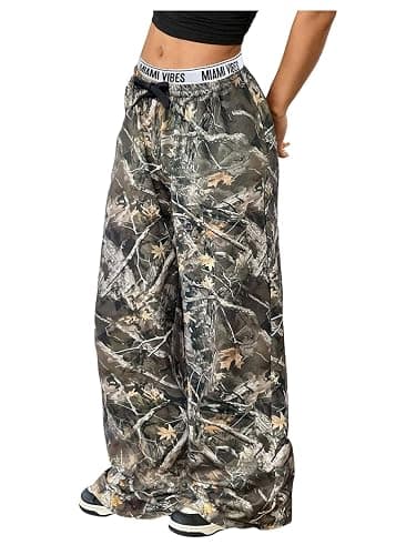 RoseSeek Girl's Camo Wide Leg Athletic Baggy Pants Elastic Waist Tree Branch Graphic Trousers Pants Streetwear - Image 1