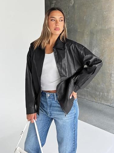 Trendy Queen Womens Leather Jackets Oversized Faux Motorcycle Plus Size Moto Biker Coat Fall Outfits Fashion Clothes 2025 thumbnail 5
