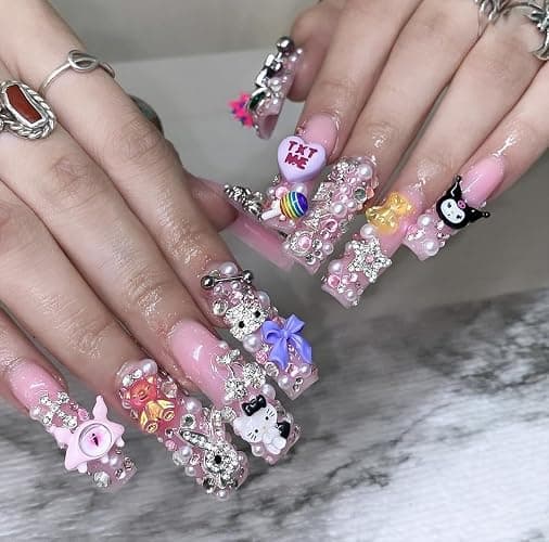 112 PCS Nail Charms Bulk Set for Kawaii Kitty Charms Bling Cute Cross Star Charms Nail Charms and Gems 3D Silver Y2K Nail Gems with Rhinestones Nail Art Accessories thumbnail 3