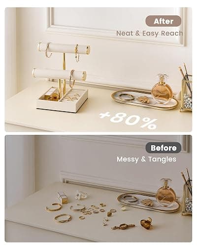 Lolalet 2-Tier Bracelet Holder Organizer, PU Jewelry Display Stand -Beige | Easy-Clean Jewelry Holders with Storage Tray for Ring, Space-Saving Watch Rack for Vendors, Room Decor, Gift for Girls Women thumbnail 7