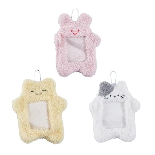 NICENEEDED 3 Porte Photocartes K Pop Porte Cartes Photo en Peluche avec Pendentif Porte Clés Étui de Protection pour Carte D'Identité en Forme d'animal Mignon - Image 1