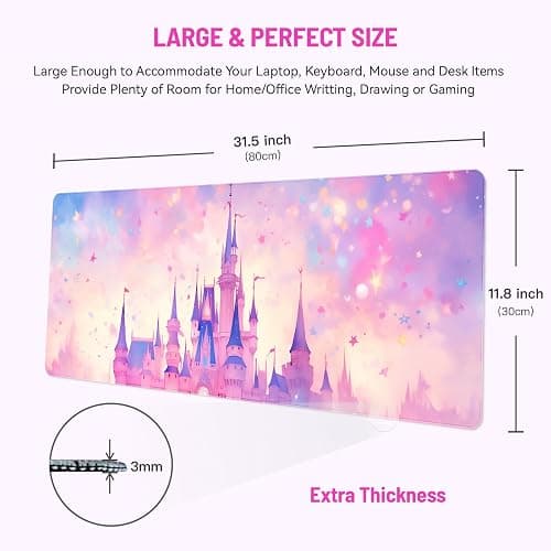 Stanoha Cute Desk Mat for Keyboard Desktop Extra Large Mouse Pad, Castle | Desk Top Computer Deskmat, XL, XXL, Long, Aesthetic, Modern Girly Design, for Women, Girls, 30"x12" thumbnail 2
