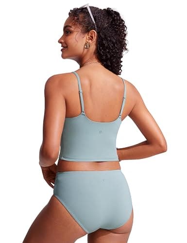 CRZ YOGA Cami Strap Bikini Tops for Women - Padded Scoop Neck Longline Swimsuit Adjustable Bathing Suit Crop Tankini thumbnail 2