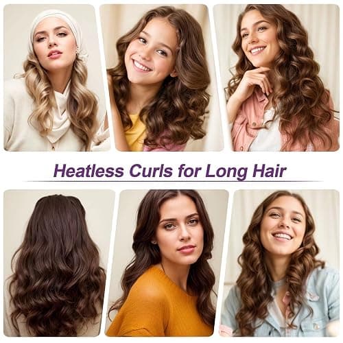 Heatless Curls Overnight Hair Curlers - 4 Pcs No-Heat Curling Rod to Sleep In,Velvet Hair Rollers with Satin Wrap thumbnail 7