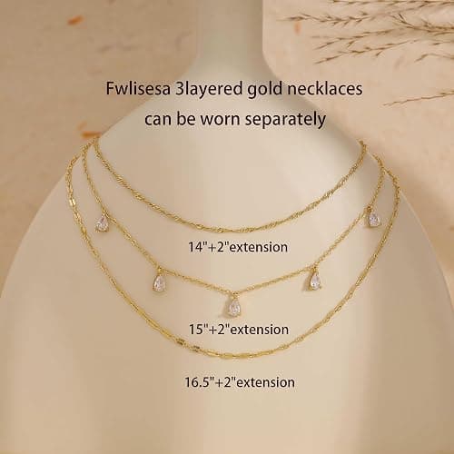 Fwlisesa Layered Necklaces for Women, Dainty Gold Necklace Stack 14k Gold Plated Layering CZ Chain Choker Necklaces for Women Trendy Simple Non Tarnish Gold Necklaces Set Fashion Bridal Prom Jewelry thumbnail 4
