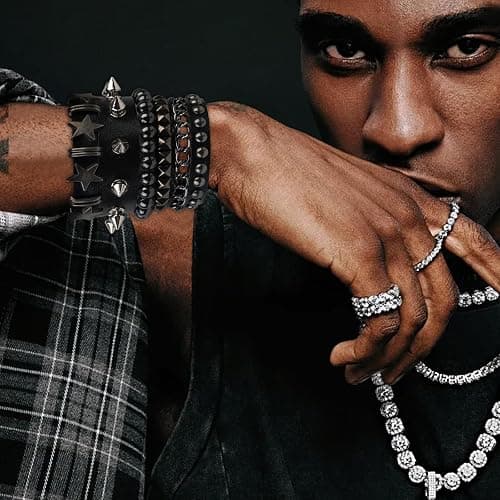 Molirex 4 Pcs Punk Rock Studded Bracelet Set Leather Cuff Bracelets for Men Women 80s Emo Goth Accessories thumbnail 2