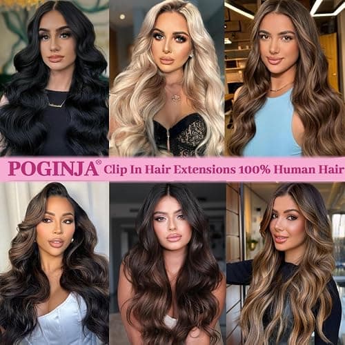 POGINJA Clip in Hair Extensions Real Human Hair, Remy Human Hair Clip in Extensions for Black Women, Invisible Natural Straight Seamless Clip ins Hair Extensions 8pcs Double Weft #1B 22inch 110g thumbnail 6