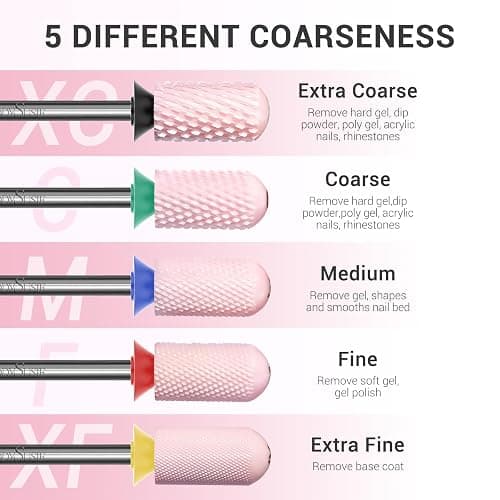 MelodySusie Ceramic Nail Drill Bit, 3/32'' Smooth Round Top Large Barrel Bits, Suitable for Manicure Pedicure Cuticle Gel Polishing, Beginners Bits, Pink, Series Bit-S, Fine thumbnail 4