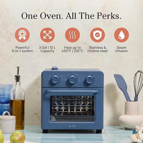 Our Place Wonder Oven | 6-in-1 Air Fryer & Toaster Oven with Steam Infusion | Compact, Countertop Friendly, Fast Preheat, Multifunctional | Air Fry, Toast, Roast, Bake, Reheat & Broil | Blue Salt thumbnail 4