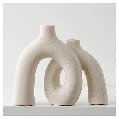 Hug Donut Decorative Vase Set - Modern Nordic Boho Style Vases Home Decor, Matte Ceramic Decorations for Living Room Shelf, Bookshelf Mantle Entryway Table or Console Décor (Cream White) - Image 1