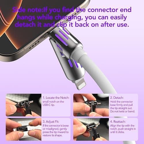 MFish 4-in-1 Universal USB Charging Cable with Carrying Case – 240W Max Fast Charger Cord, USB-A, Dual USB-C & Lighting, for iPhone 14/15/16/17 Series, iPad & MacBook and More (White, 6.6Ft) thumbnail 3
