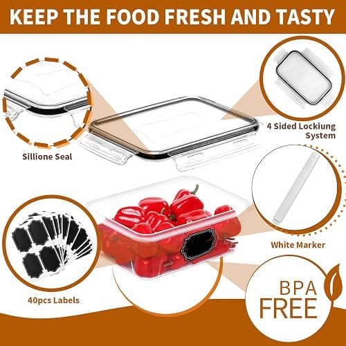 48 Pack Food Storage Containers with Airtight Lids (24 Containers & 24 Lids), PRAKI Kitchen storage containers for Pantry Organizers and Storage, Meal Prep Container with Labels & Marker thumbnail 4
