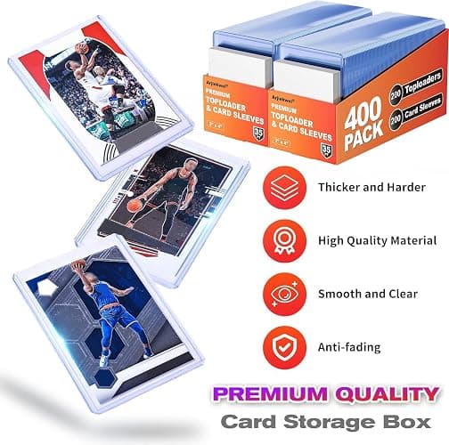 400 Card Sleeves Top Loaders for Cards, Arjiekwei 3"X4" Baseball Cards Protectors Hard Plastic, Premium Toploaders Holder for Trading Sports Football Game Card(200 Top Loaders + 200 Penny Sleeves) thumbnail 3