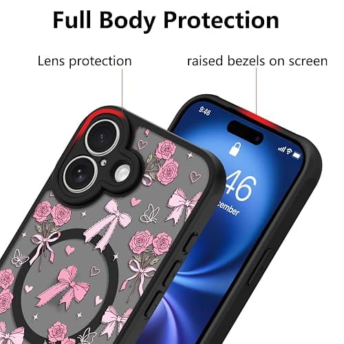 KANGHAR Case for iPhone 16 Bows Bouquet Pattern | [Compatible with Magsafe] Cute Flowers Florals Protective Magnetic Case for Girls Women Men thumbnail 2