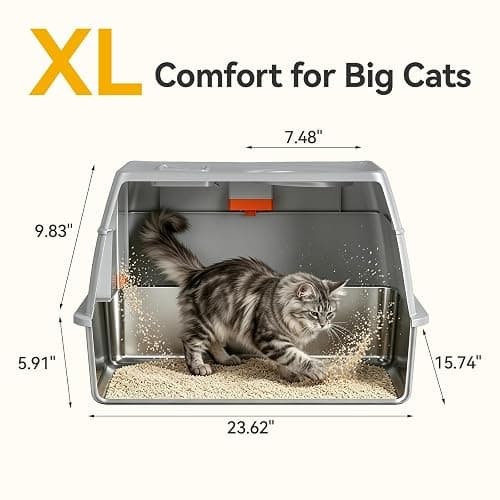 Tevila XL Enclosed Stainless Steel Litter Box with Lid, Light Gray | covered, High Sided, Rustproof & Leak Proof, Easy Clean, Odor Control, Includes Scoop & Step thumbnail 2