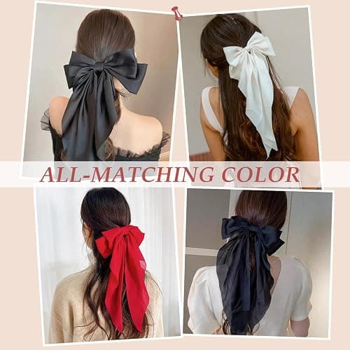 Hair Bows for Women & Girls: Big Bow Clips with Ribbons - Bow-Knot Clips for Thick & Thin Hair, Nonslip Claw Clips, 5 PCS thumbnail 7