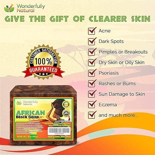 Wonderfully Natural #1 African Black Soap for Acne & Dark Spots | Organic Vegan Satisfaction Guarantee | 1lb bar 90 day Supply thumbnail 4