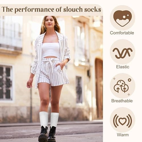 Justay 5 Pairs Slouchy Socks for Women - Slouch Long Crew Knit Boot Athletic Calf Tube Scrunch Socks thumbnail 4